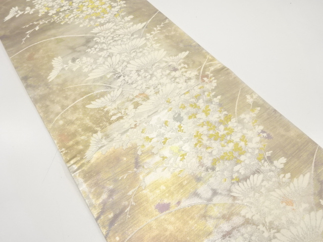 JAPANESE KIMONO / ANTIQUE FUKURO OBI / SILK / WOVEN KIKU